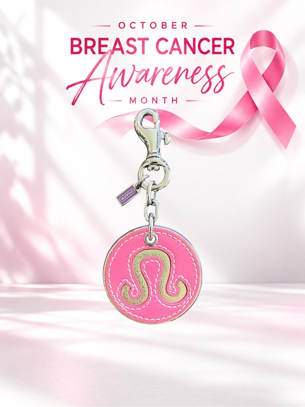 🎀 ♌️ Coach Zodiac Leo Bag Charm - Breast Cancer Awareness